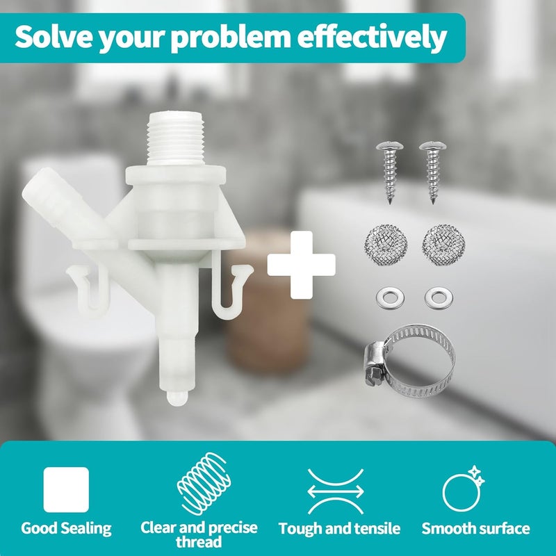 Aecsze 2 Pack 385311641 RV Toilet Water Valve Replacement Kit, Durable Plastic Water Valve Kit, for 300 310 320 Series for Dometic and Sealand Marine Toilet, Includes Hose Clamp and Fasteners - Image 5